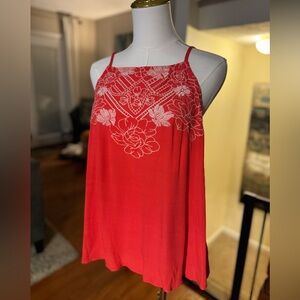 Love on a Hanger Coral Embroidered Spaghetti Tank, M